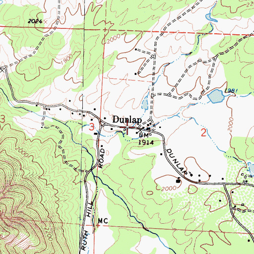 Topographic Map of Dunlap, CA