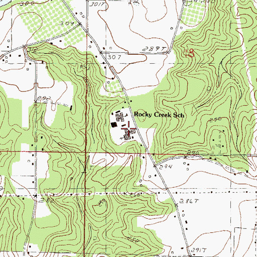 Topographic Map of Rocky Creek Baptist Church, MS