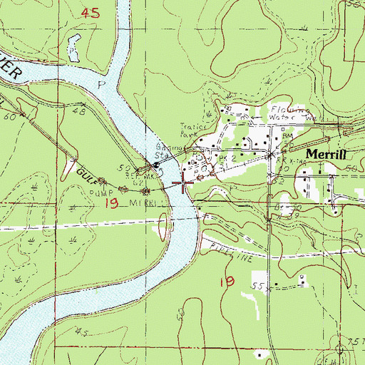 Topographic Map of Merrill Boat Ramp, MS