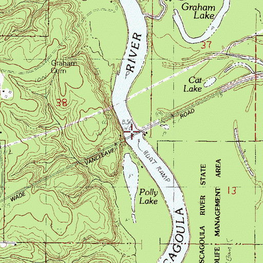 Topographic Map of Roy Cumbest Bridge, MS
