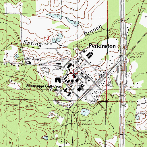 Topographic Map of Mississippi Gulf Coast Community College Perkinston Campus Harrison Hall, MS