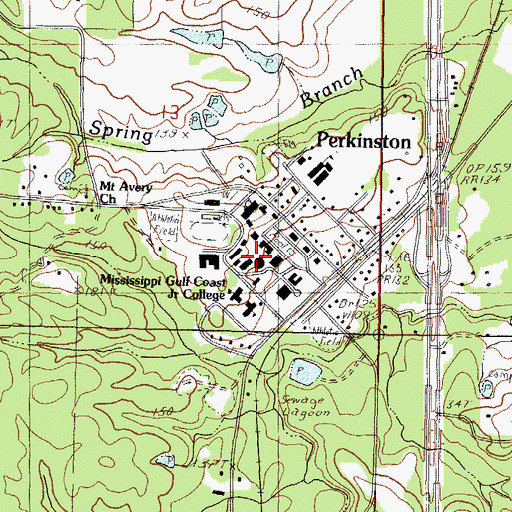 Topographic Map of Mississippi Gulf Coast Community College Perkinston Campus Heidelberg Hall, MS