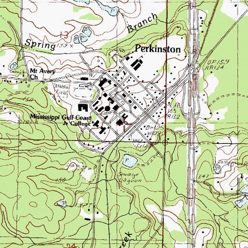 Topographic Map of Mississippi Gulf Coast Community College Perkinston Campus Sam P Jones Jr Band Hall, MS