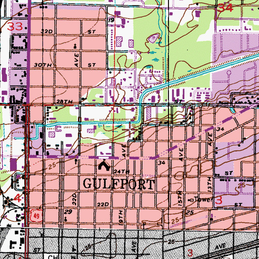 Topographic Map of Pettis Mobile Park, MS