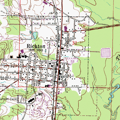 Topographic Map of Pine Forest Regional Library - Richton Public Library, MS