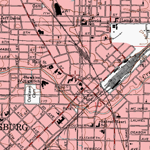 Topographic Map of United States District Courthouse at Hattiesburg, MS