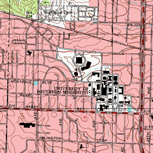 Topographic Map of University of Southern Mississippi DuBard School, MS