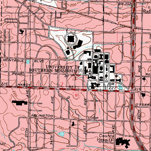 Topographic Map of University of Southern Mississippi Kate Hubbard House, MS