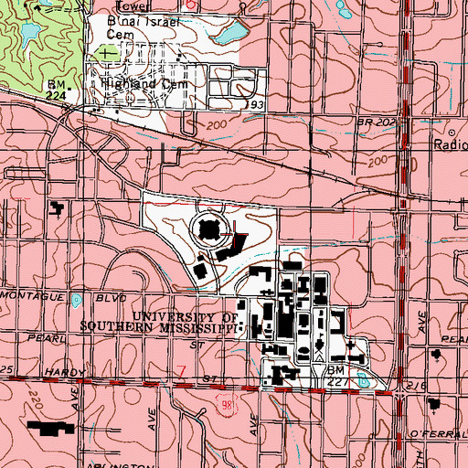 Topographic Map of University of Southern Mississippi Payne Center, MS