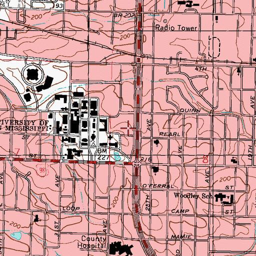 Topographic Map of University of Southern Mississippi Wilber Panhellenic Residence Hall, MS