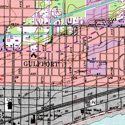 Topographic Map of Arlington Heights Mobile Home Park, MS