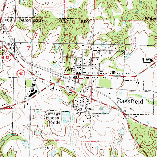 Topographic Map of Bassfield Post Office, MS