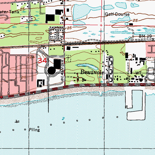 Topographic Map of Beauvoir Jefferson Davis Home, MS
