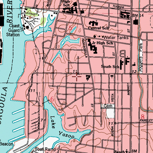 Topographic Map of Browns Mobile Park, MS
