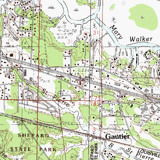 Topographic Map of Gautier Presbyterian Church, MS