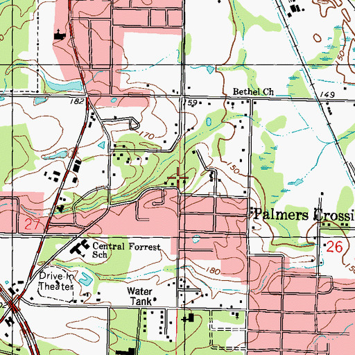 Topographic Map of Christian Valley Baptist Church, MS