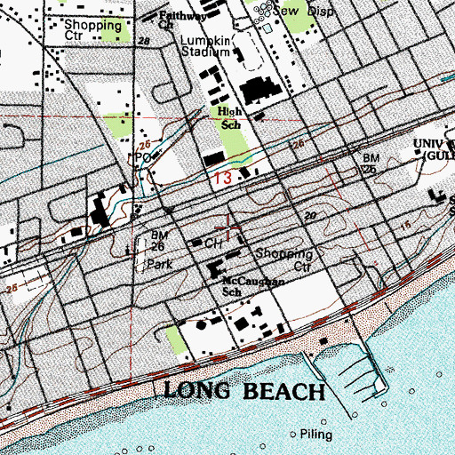 Topographic Map of Long Beach Presbyterian Church, MS