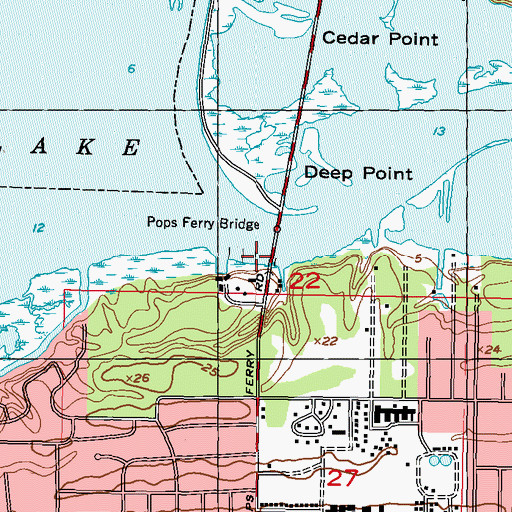 Topographic Map of Popps Ferry Causeway Boat Ramp, MS