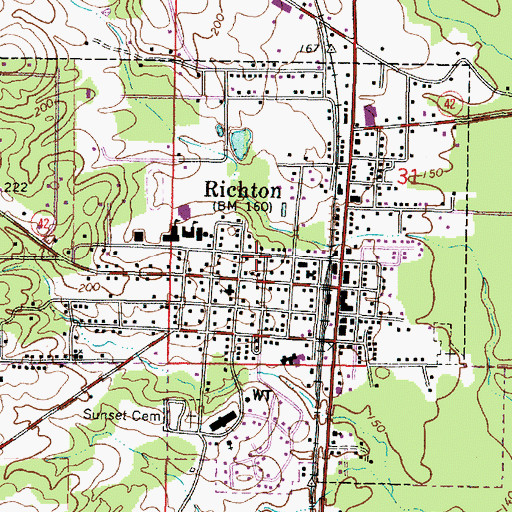 Topographic Map of Richton First Baptist Church, MS