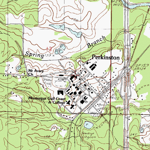 Topographic Map of Mississippi Gulf Coast Community College Perkinston Campus Huff Hall, MS