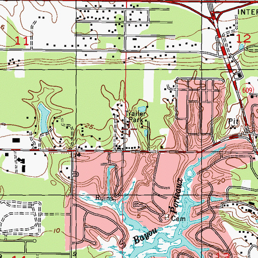 Topographic Map of Mockingbird Hill Mobile Home Park, MS