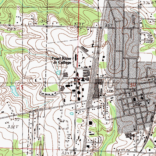 Topographic Map of Pearl River Community College Poplarville Campus Jefferson Davis Hall, MS
