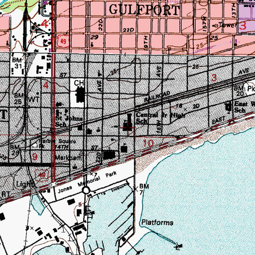 Topographic Map of United States District Courthouse at Gulfport, MS