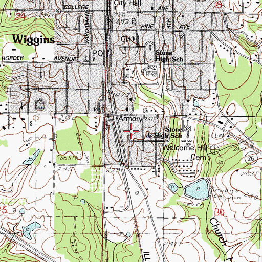Topographic Map of New Green Valley Baptist Church, MS