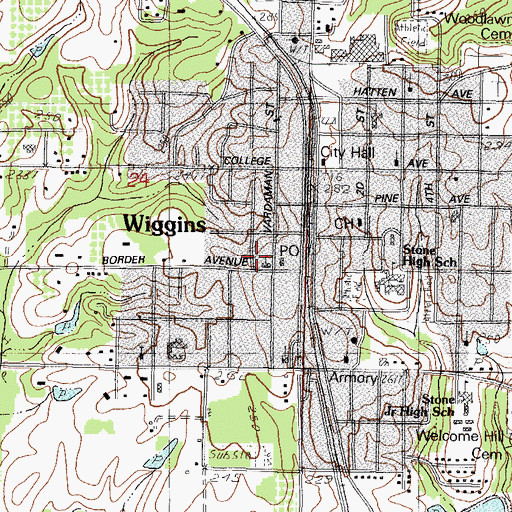 Topographic Map of Vardaman Street Baptist Church, MS