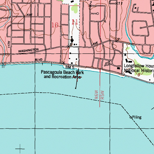 Topographic Map of Beach Park Pier, MS