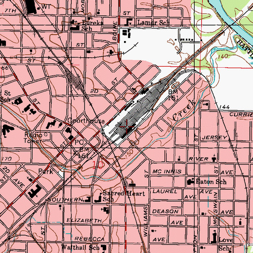 Topographic Map of Hattiesburg Amtrak Station, MS