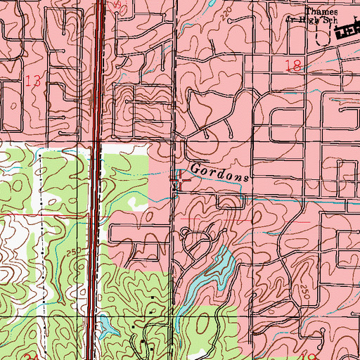 Topographic Map of Woodland Presbyterian Church, MS