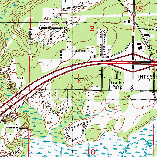 Topographic Map of Mazalea Travel Park, MS