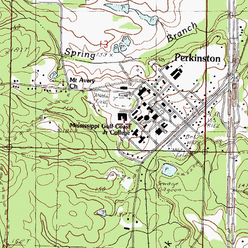 Topographic Map of Mississippi Gulf Coast Community College Perkinston Campus Andrews Hall, MS