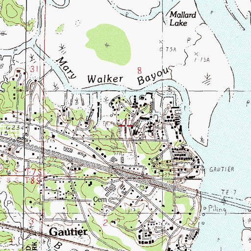 Topographic Map of Simmons Mobile Home Park, MS