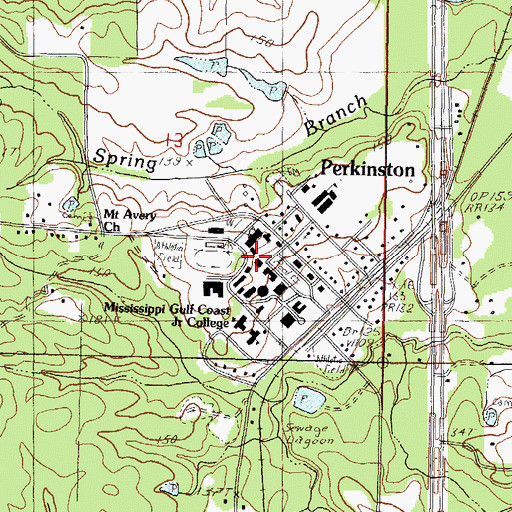 Topographic Map of Mississippi Gulf Coast Community College Perkinston Campus Denson Hall, MS
