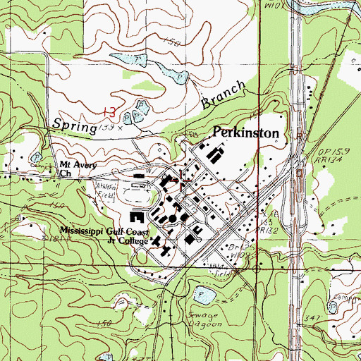 Topographic Map of Mississippi Gulf Coast Community College Perkinston Campus Jackson Hall, MS