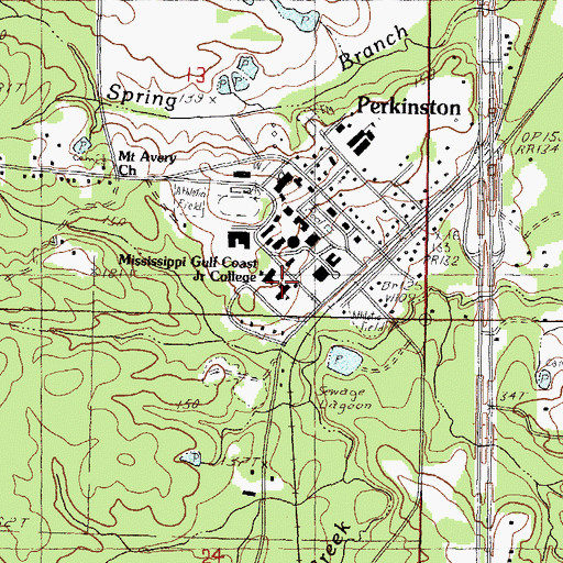 Topographic Map of Mississippi Gulf Coast Community College Perkinston Campus Owen Hall, MS