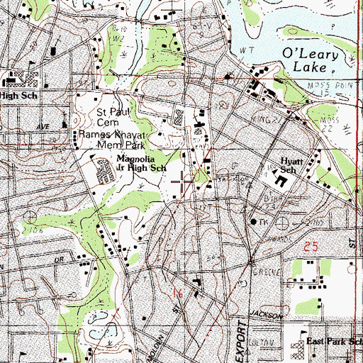 Topographic Map of Moss Point Post Office, MS