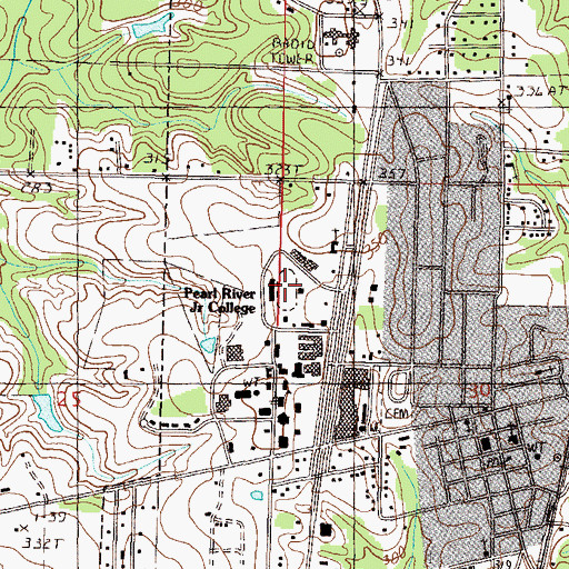 Topographic Map of Pearl River Community College Dobie Holden Stadium, MS