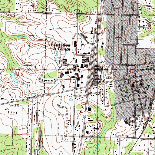 Topographic Map of Pearl River Community College Poplarville Campus Marion Hall, MS