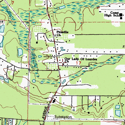 Topographic Map of Holy Family Parish Church, MS