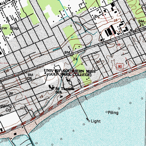 Topographic Map of University of Southern Mississippi Gulf Park Campus Workplace Learning and Performance Institute, MS