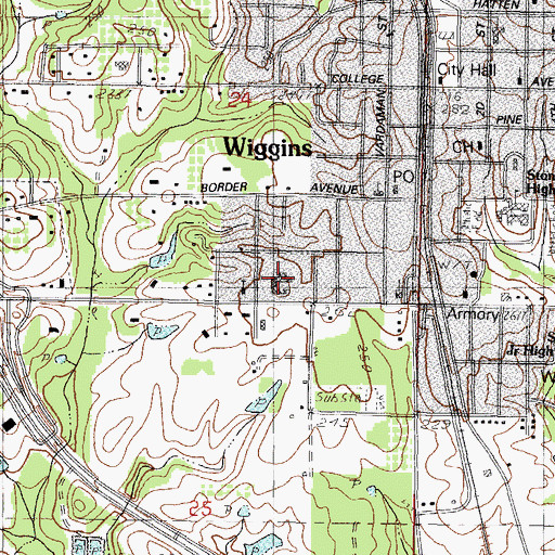 Topographic Map of Azalea Gardens Nursing Center, MS