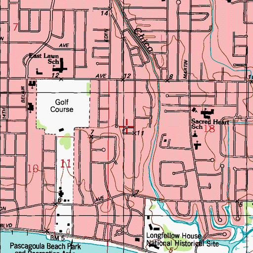 Topographic Map of Beachwood Mobile Home Park, MS