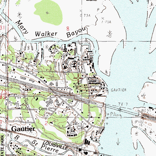 Topographic Map of Fairchilds Mobile Home Park, MS