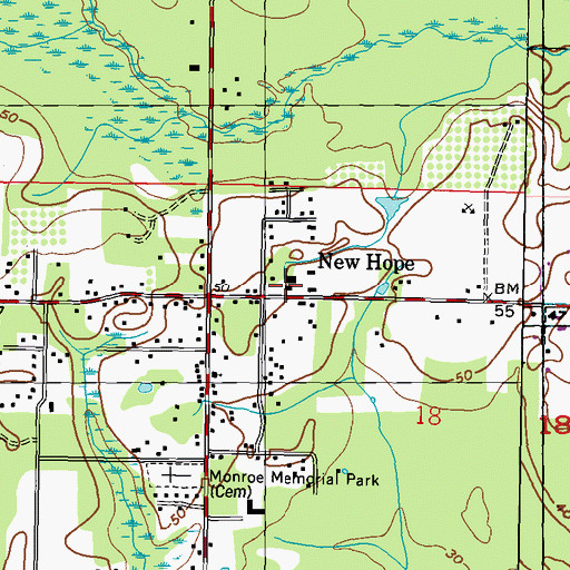 Topographic Map of New Hope Baptist Church, MS