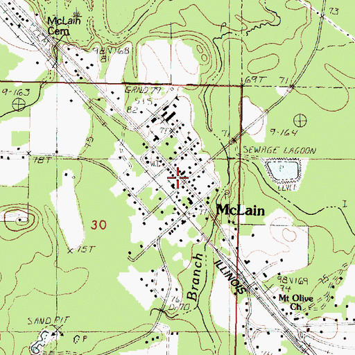 Topographic Map of McLain Post Office, MS