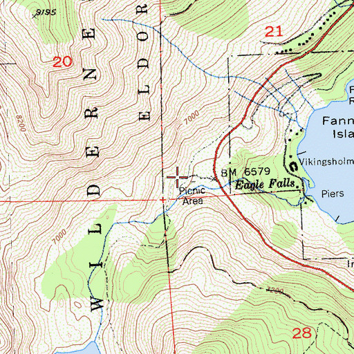Topographic Map of Eagle Falls Campground, CA