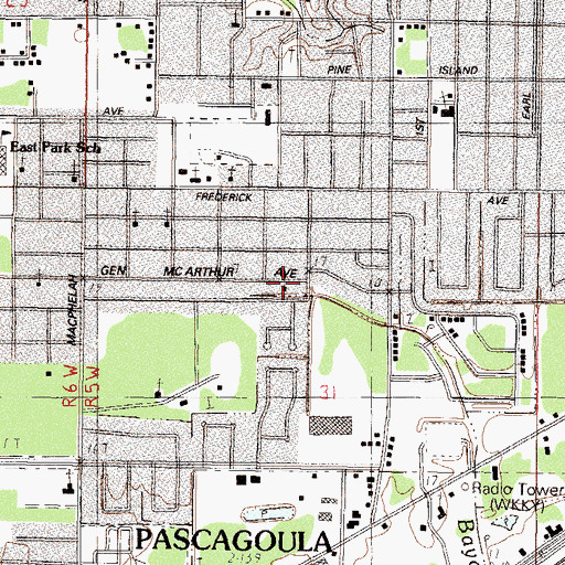 Topographic Map of Meridian Street Baptist Church, MS